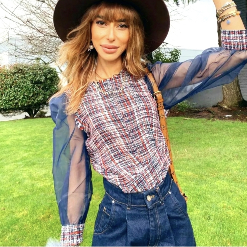 {Zara} Brand New Tweed Organza Top